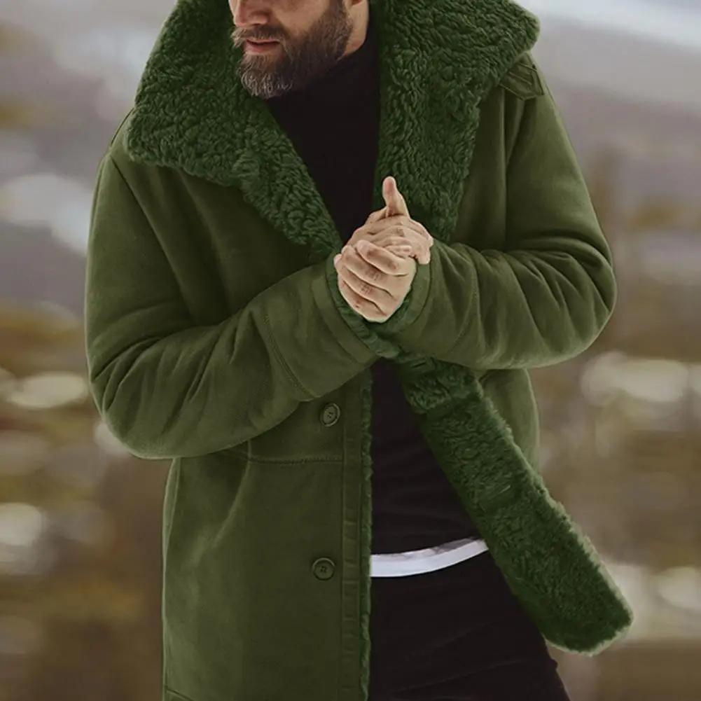 Men Casual Jacket Winter Velvet Overcoat Windproof Outwear Lapel Mid-Length Thicken Fur Lined Mountain Jacket jaquet